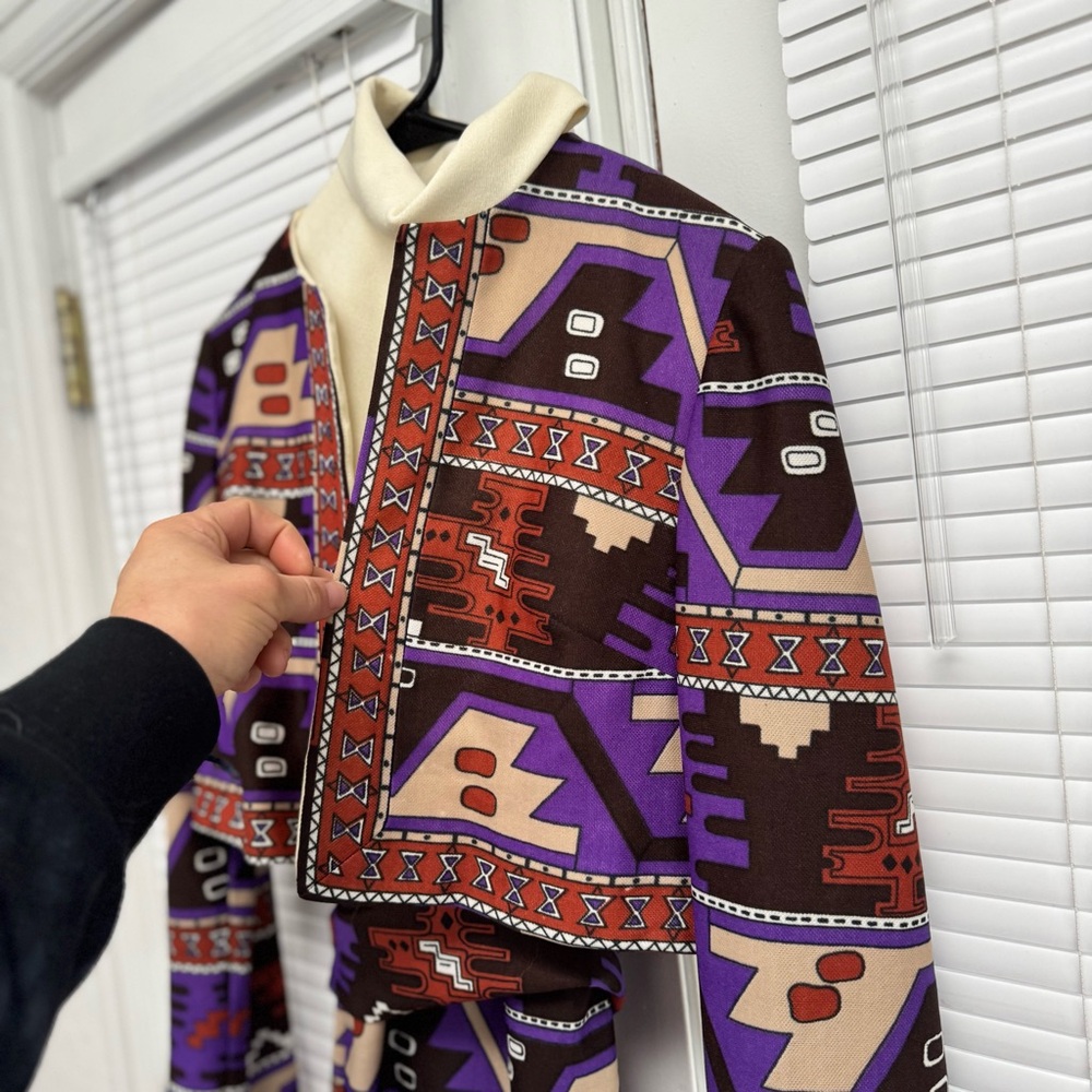 70s Geometric Vintage Mini Dress & Jacket Set - Picture 3 of 16